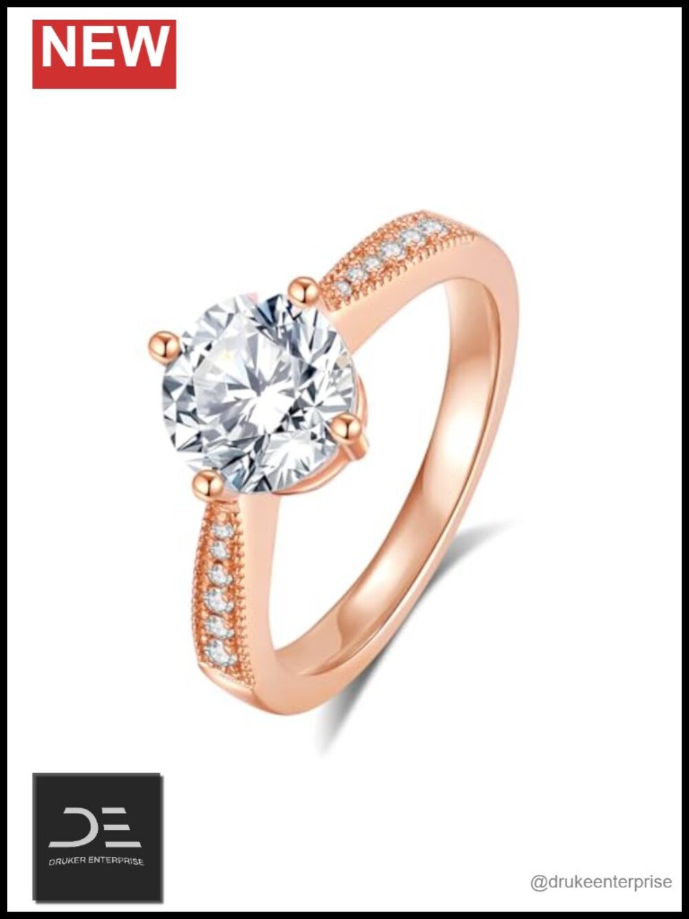 2 CT Moissanite Engagement Ring 925 Sterling Silver 18K Gold Plated Round VVS1